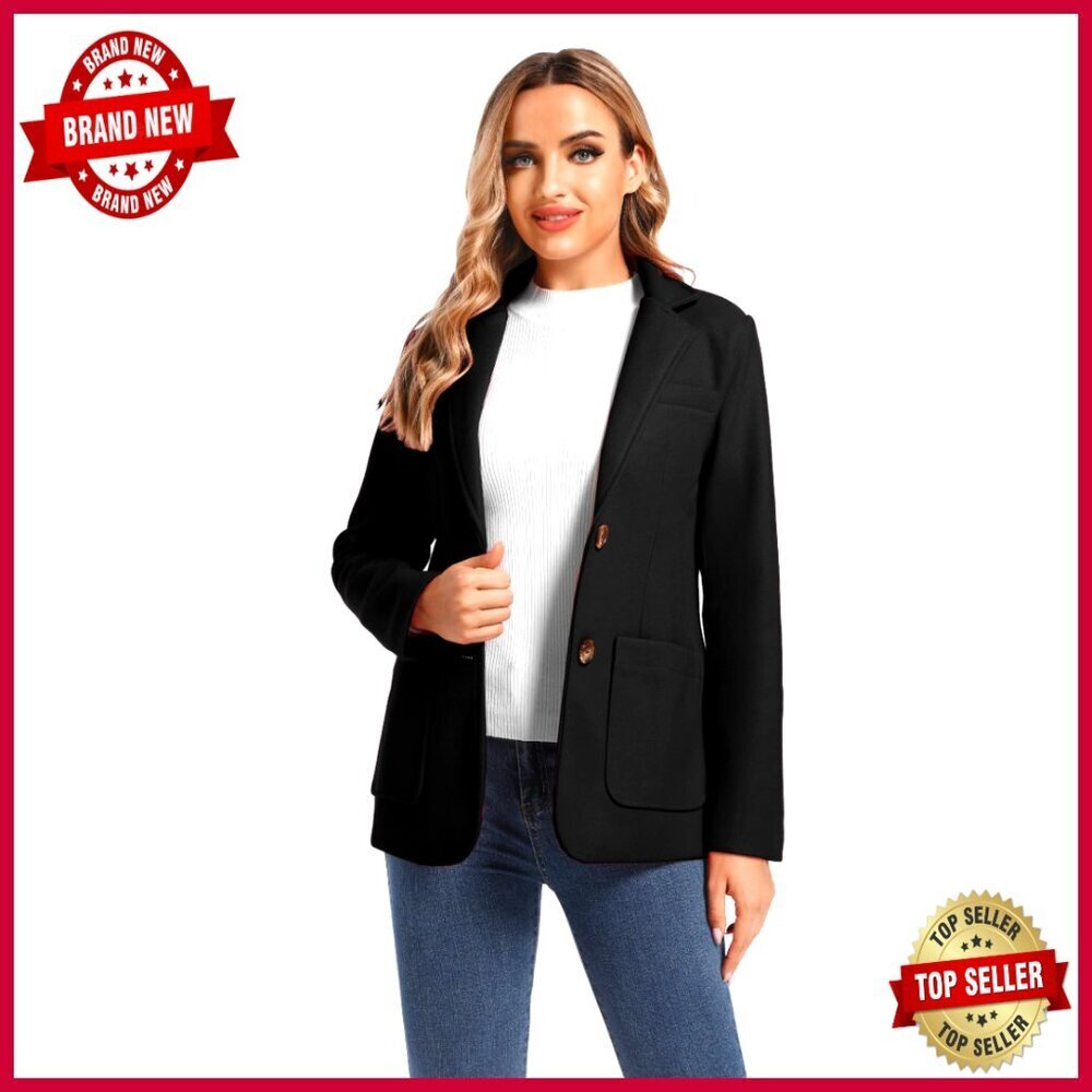 Wool Blend Blazer Long Sleeve Two Button Business Casual Jacket